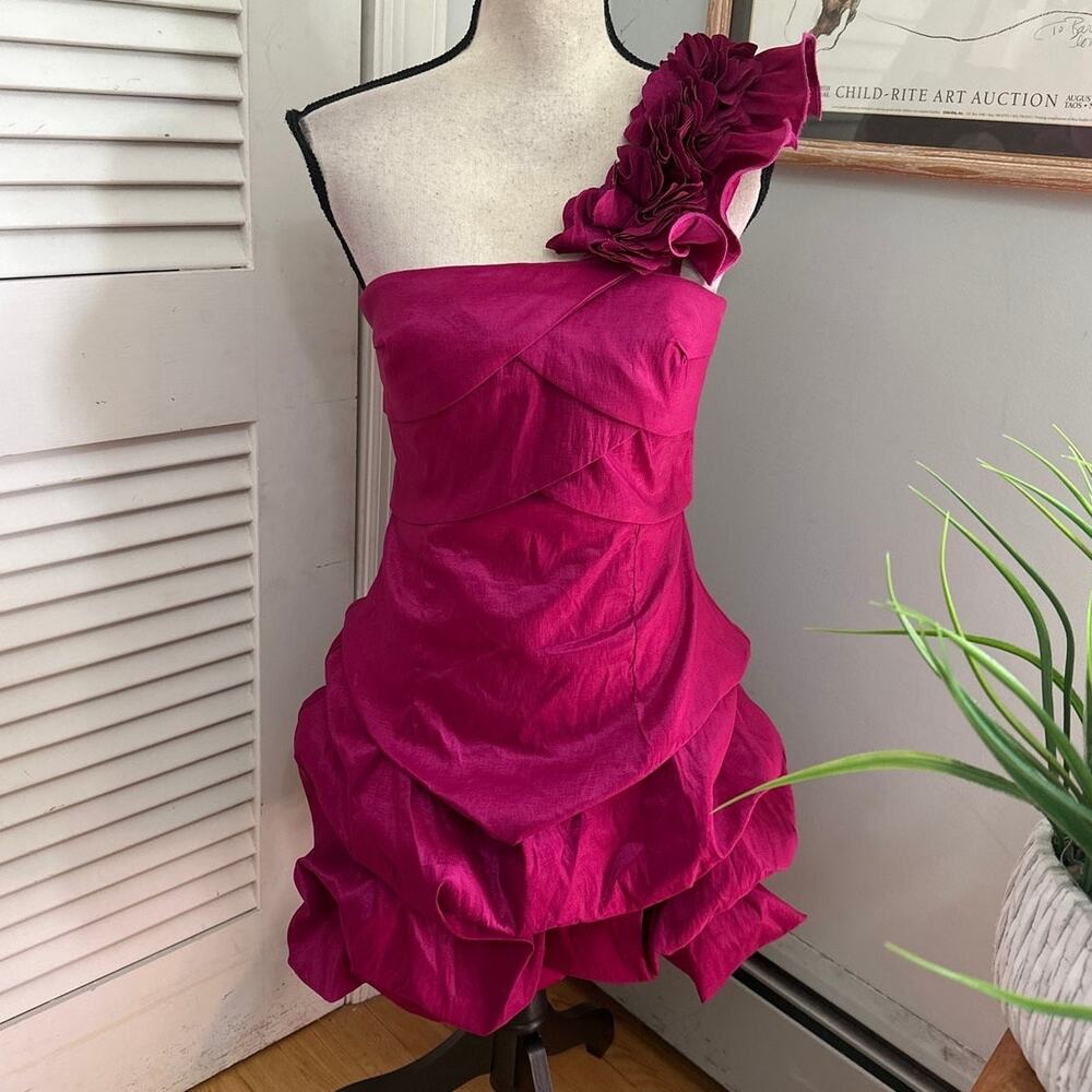 Forever 21 Dress Womens Large Fuschia Cocktail Ruffle One Shoulder Y2K Coquette